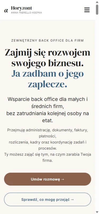 Horyzont — rzeczywisty widok strony na telefonie