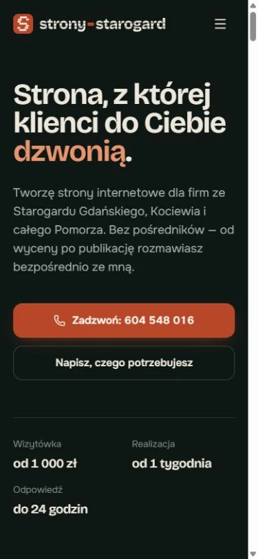 Strony Starogard — rzeczywisty widok strony na telefonie